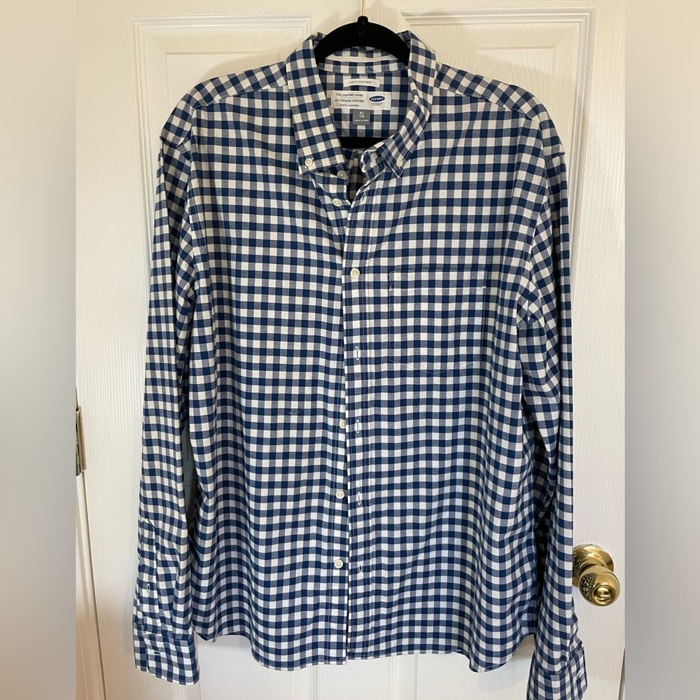 Old Navy Men Blue Plaid Button Down Shirt Long Sleeve Slim Fit Size XL